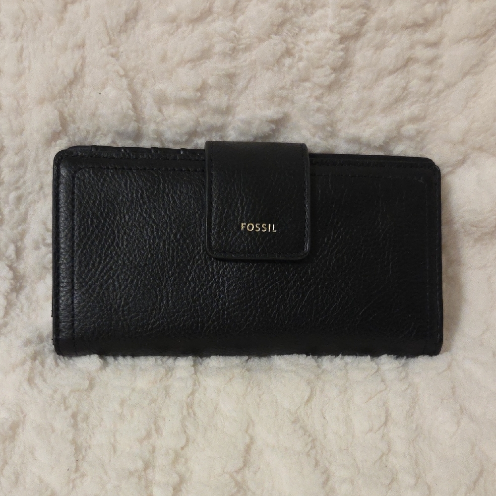 Fossil Black Leather Snap Card Holder